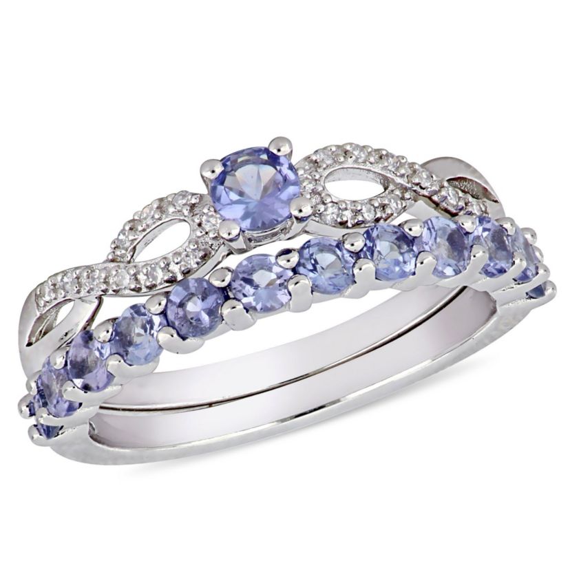 Tanzanite and 1/10 ct. t.w. Diamond Ring Set in Sterling Silver