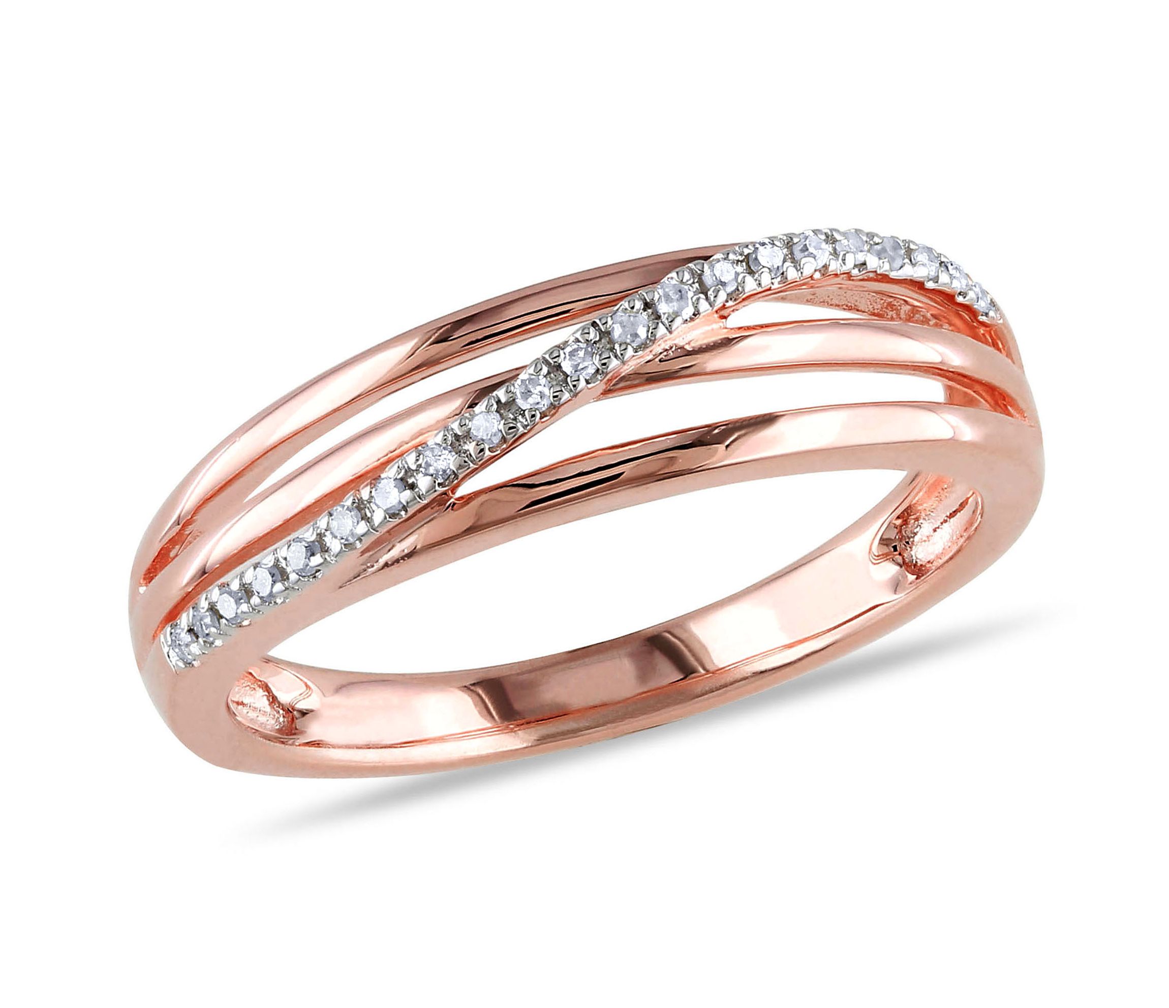Diamond Accent Crossover Ring in Rose Plated Sterling Silver