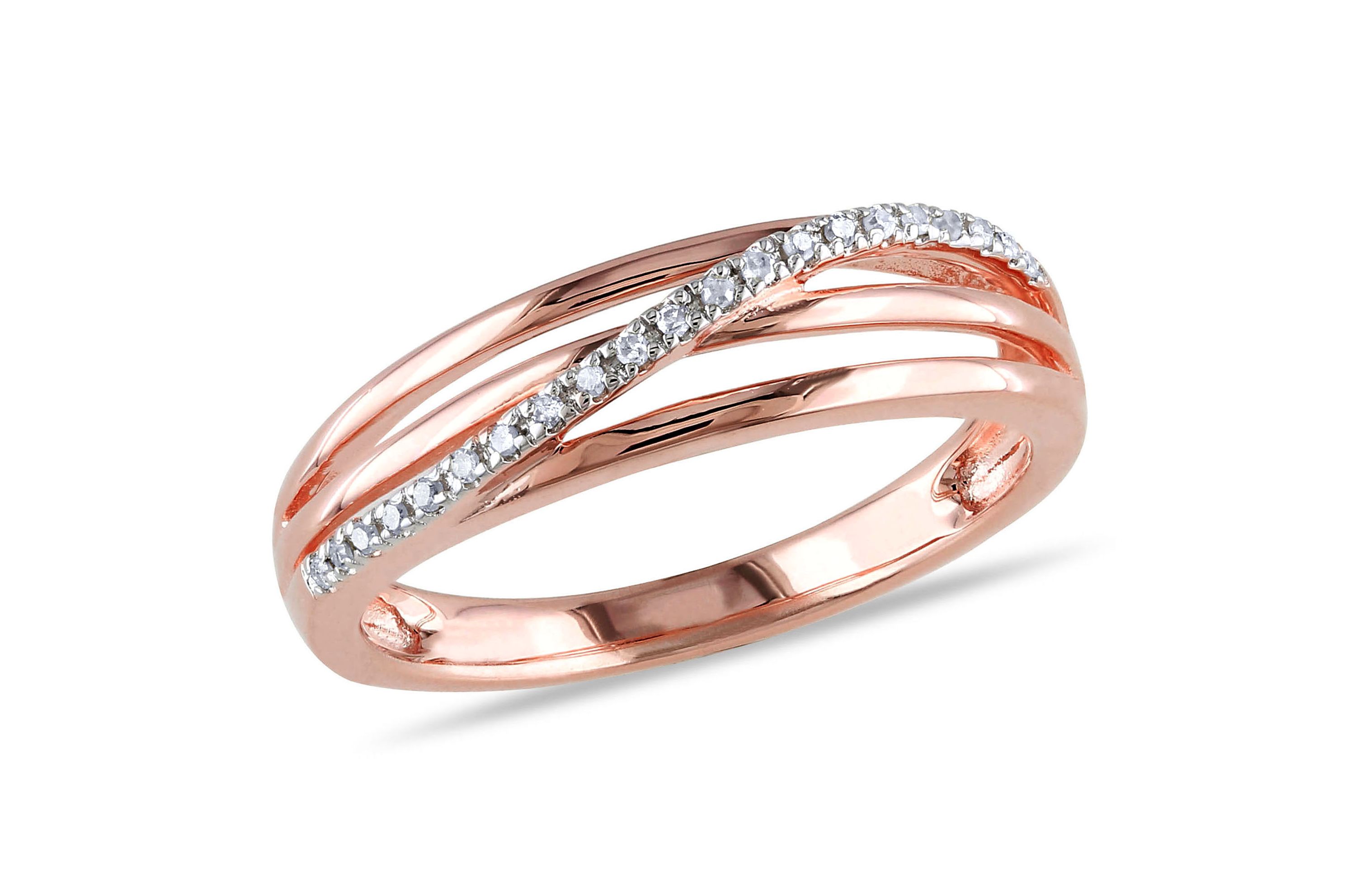 Diamond Accent Crossover Ring in Rose Plated Sterling Silver