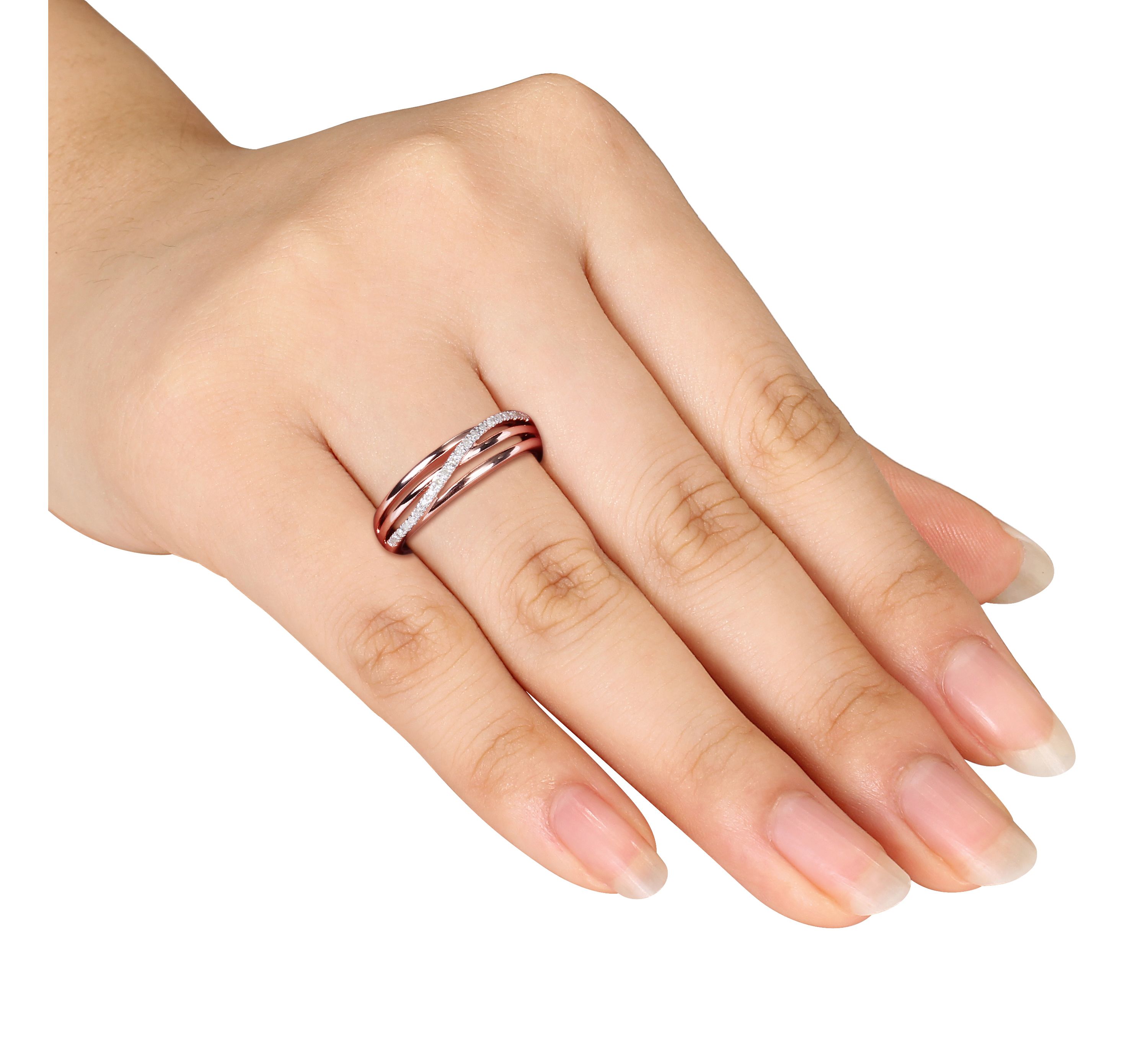 Diamond Accent Crossover Ring in Rose Plated Sterling Silver