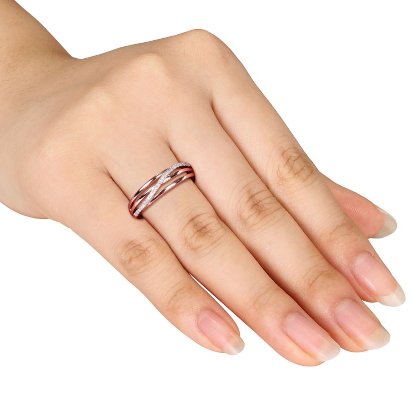 Diamond Accent Crossover Ring in Rose Plated Sterling Silver