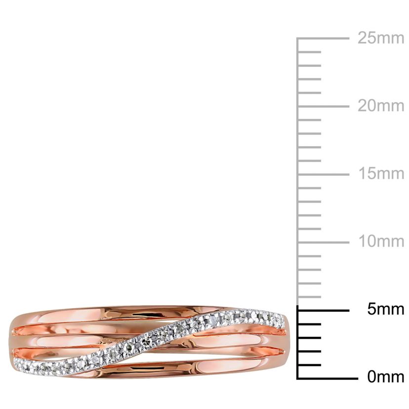 Diamond Accent Crossover Ring in Rose Plated Sterling Silver