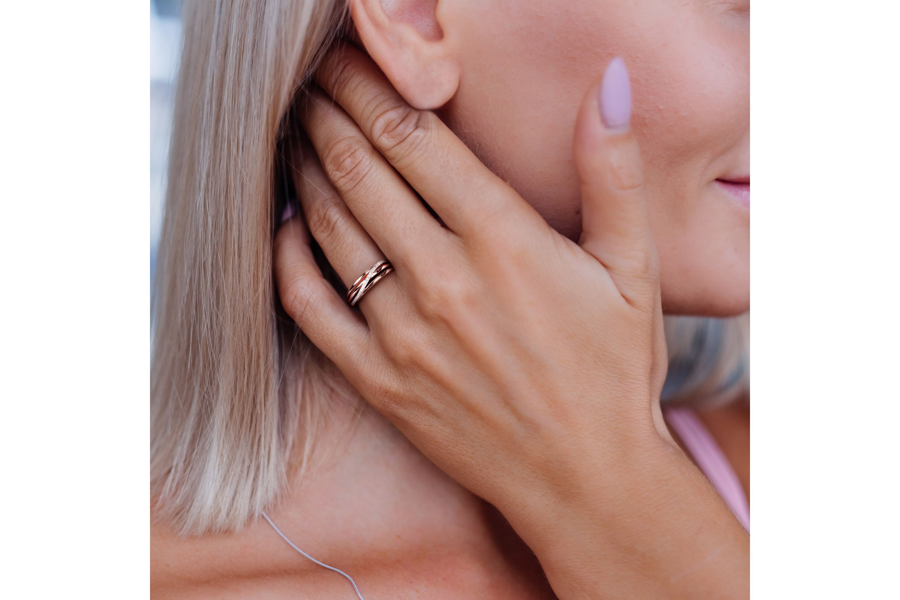 Diamond Accent Crossover Ring in Rose Plated Sterling Silver