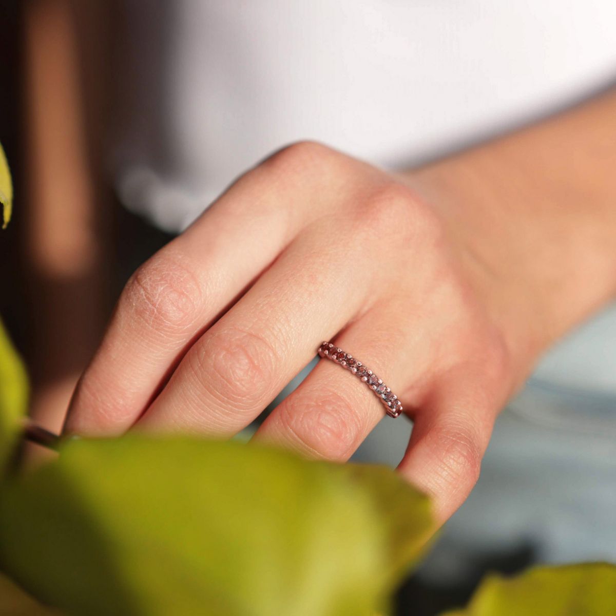 Smokey Quartz Anniversary Ring in Rose Plated Sterling Silver