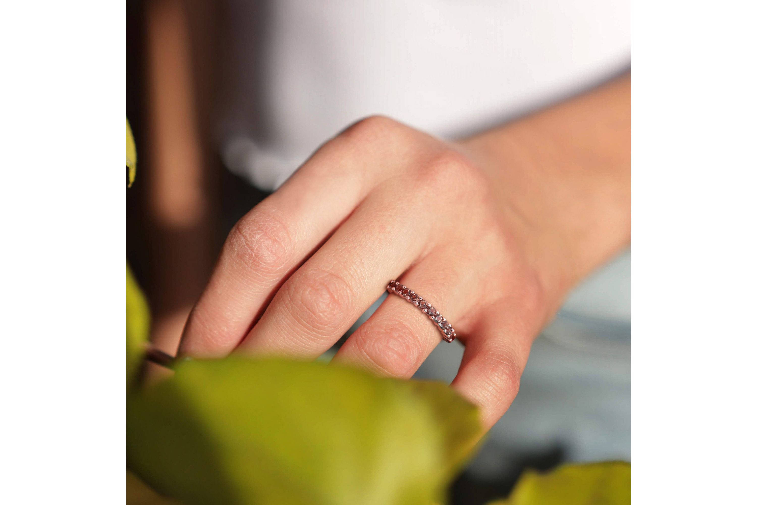 Smokey Quartz Anniversary Ring in Rose Plated Sterling Silver