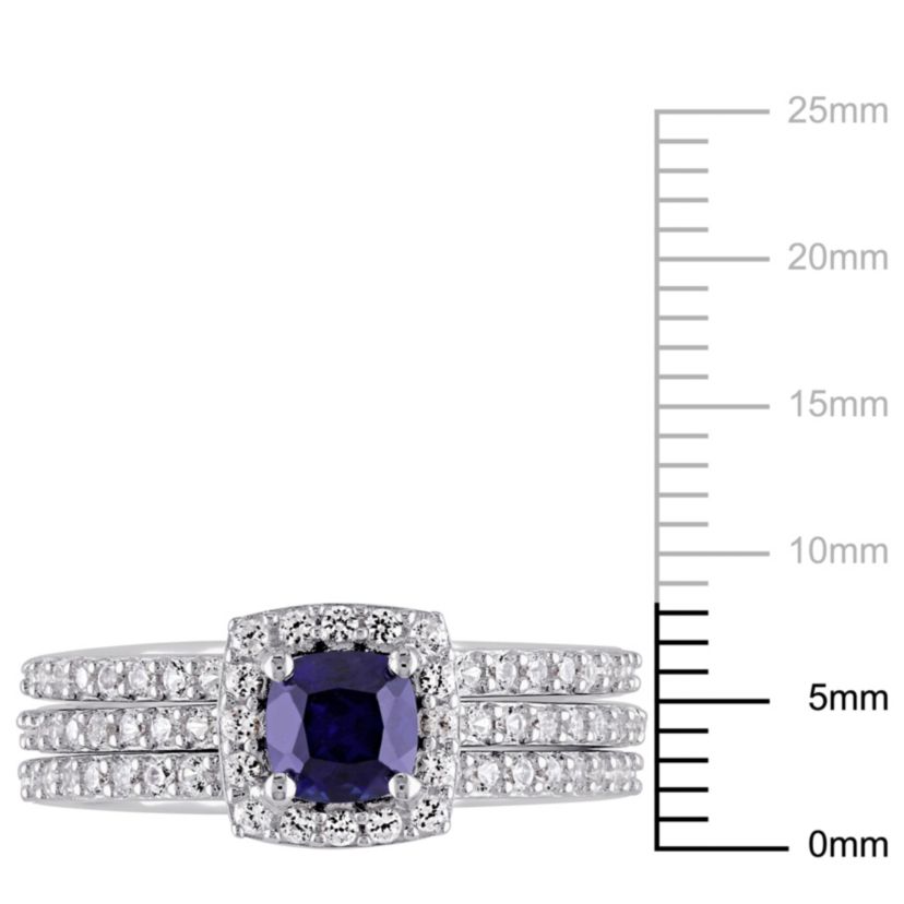 Lab Created Created Blue Sapphire and Created White Sapphire Bridal Ring Set in Sterling Silver