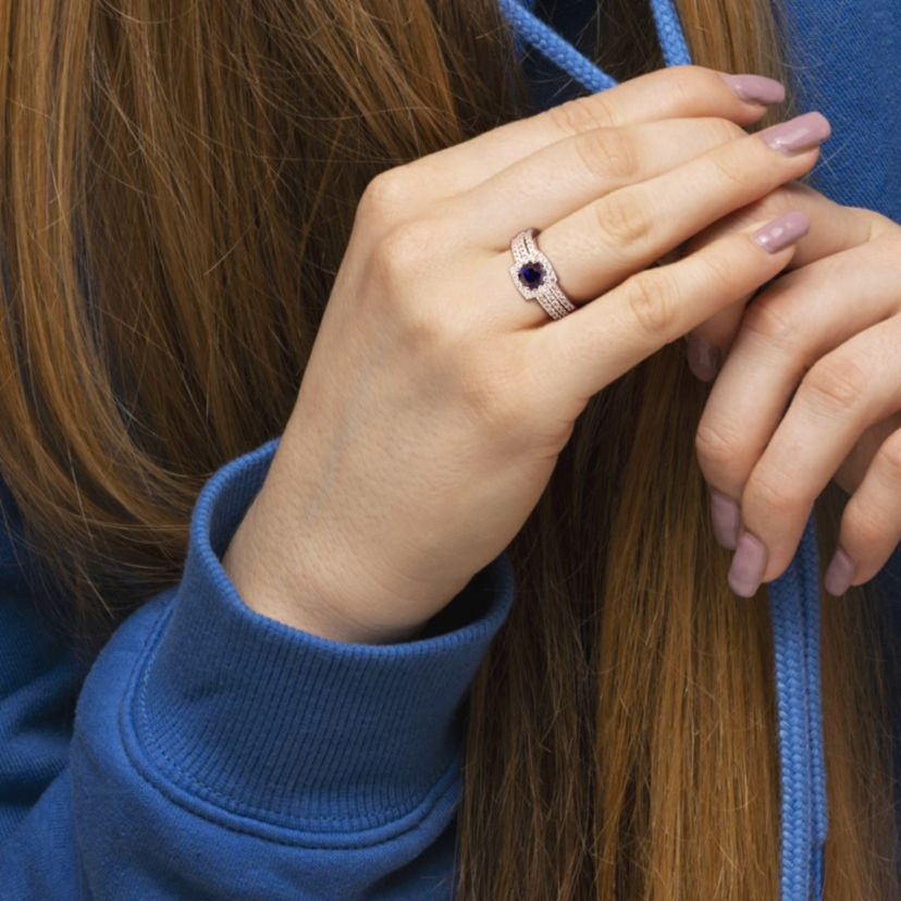 Lab Created Created Blue Sapphire and Created White Sapphire Bridal Ring Set in Sterling Silver