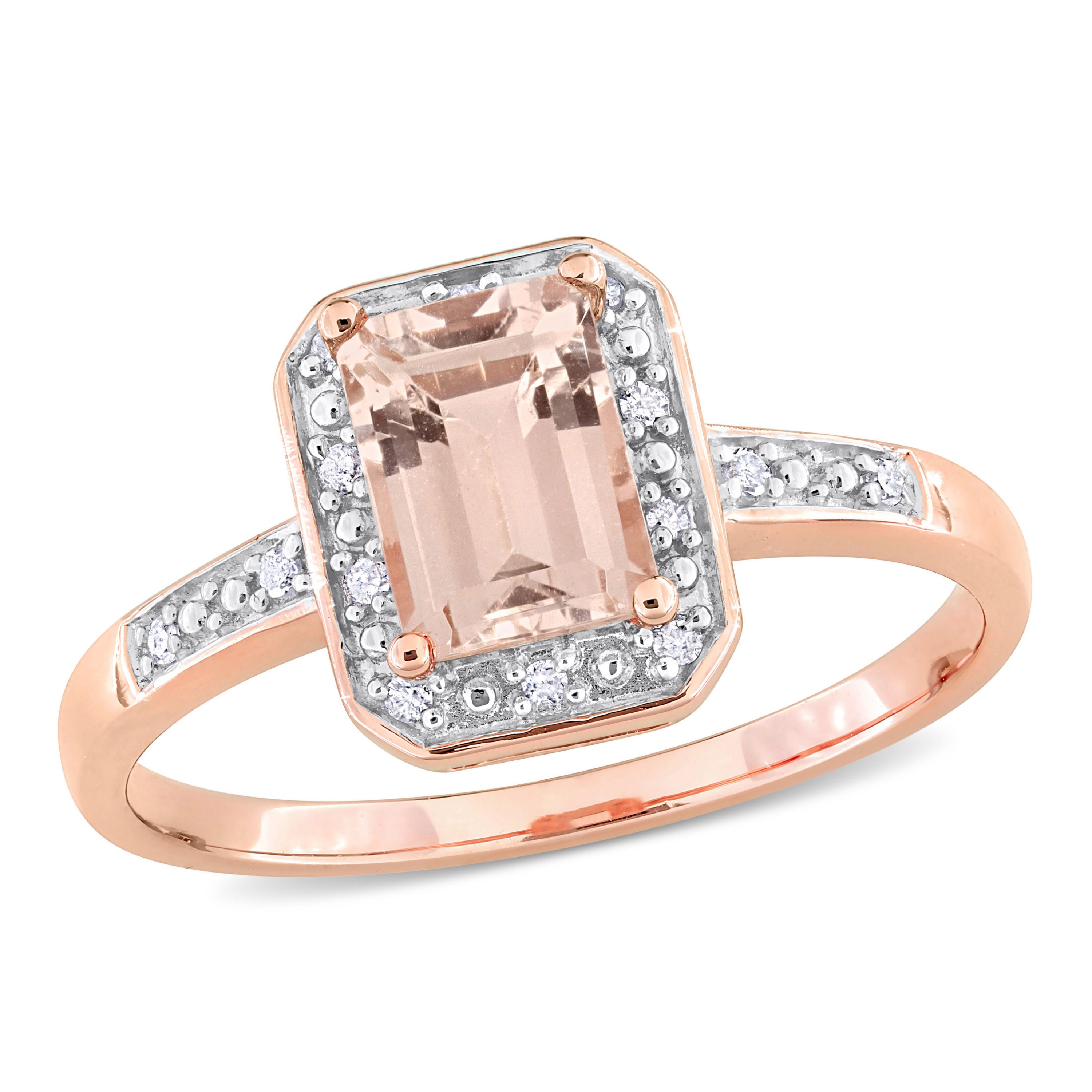 Morganite and Diamond Accent Halo Ring in Rose Plated Sterling Silver