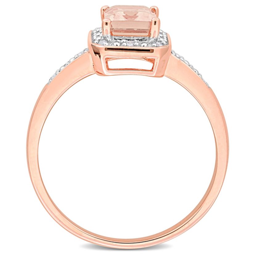 Morganite and Diamond Accent Halo Ring in Rose Plated Sterling Silver
