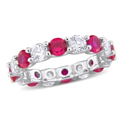 Created Ruby and White Sapphire Eternity Ring Sterling Silver
