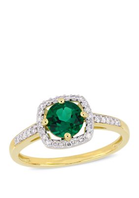 Belk & Co 4/5 ct. t.w. Created Emerald and 1/7 ct. t.w. Diamond Floating Halo Ring in 10k Yellow Gold, 8 -  0682077781299