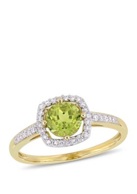 Belk & Co 7/8 ct. t.w. Peridot and 1/7 ct. t.w. Diamond Floating Halo Ring in 10k Yellow Gold