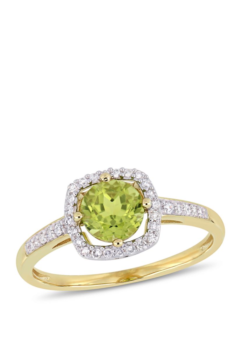 7/8 ct. t.w. Peridot and 1/7 ct. t.w. Diamond Floating Halo Ring in 10k Yellow Gold