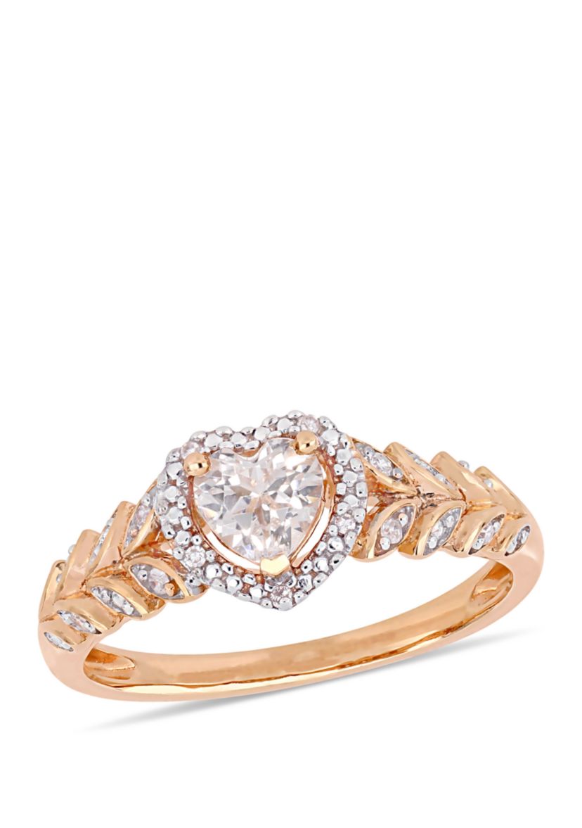 5/8 ct. t.w. Created White Sapphire and 0.06 ct. t.w. Diamond Halo Heart Ring in 10K Rose Gold