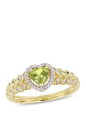 Belk & Co 1/2 ct. t.w. Peridot and 0.06 ct. t.w. Diamond Halo Heart Ring in 10k Yellow Gold