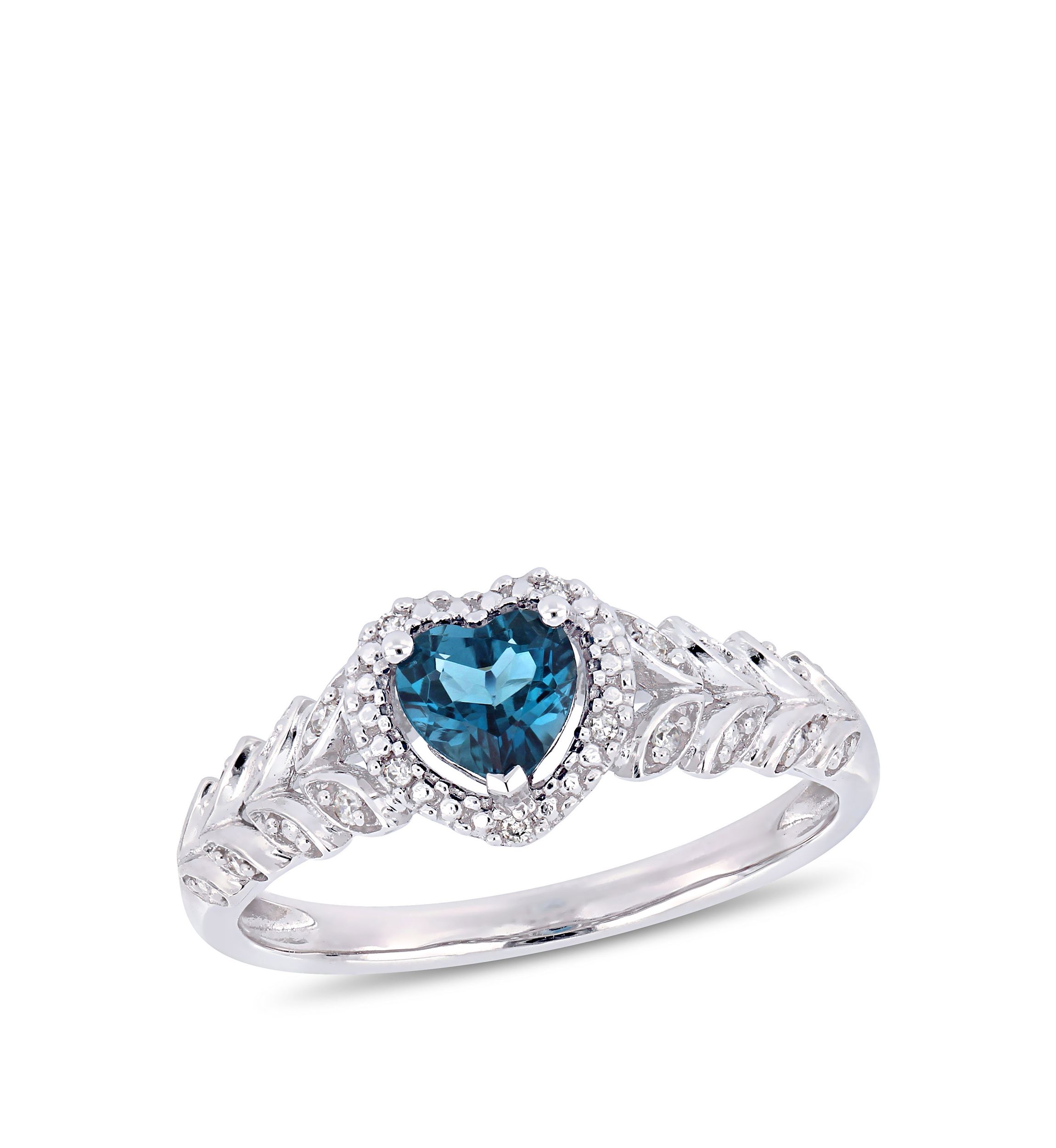 1/2 ct. t.w. London-Blue Topaz and 0.06 ct. t.w. Diamond Halo Heart Ring in 10k White Gold