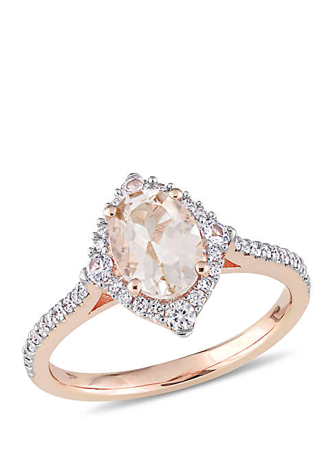1 1/3 ct. t.w. Morganite, White Sapphire and 1/4 ct. t.w. Diamond Vintage Ring in 10k Rose Gold