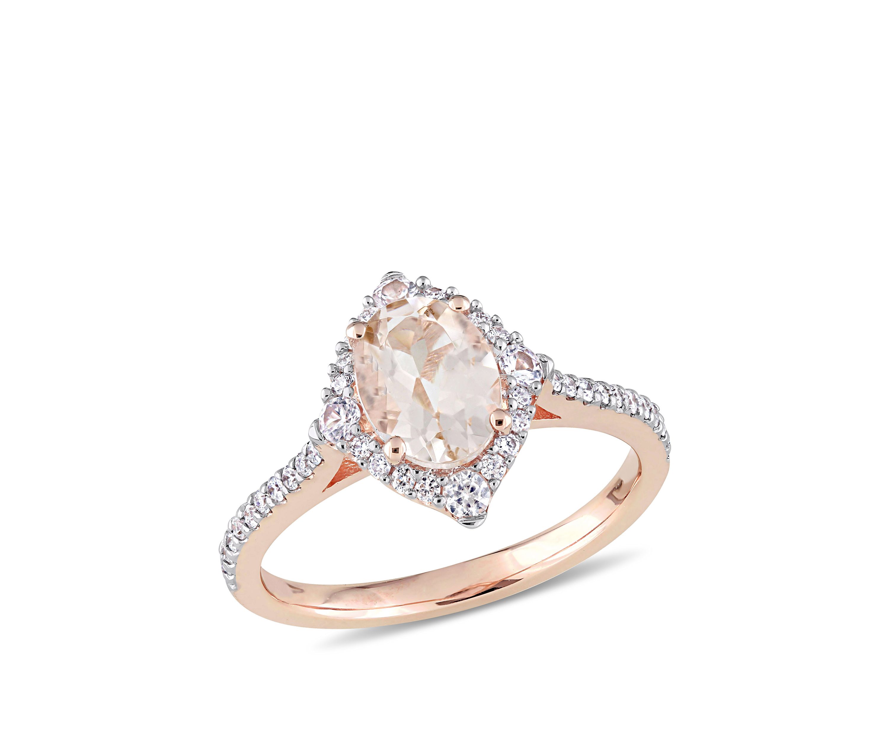 1 1/3 ct. t.w. Morganite, White Sapphire and 1/4 ct. t.w. Diamond Vintage Ring in 10k Rose Gold