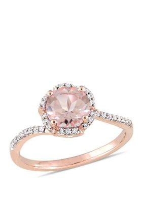 Belk & Co 1 1/6 ct. t.w. Morganite and 1/10 ct. t.w. Diamond Halo Bypass Ring in 14k Rose Gold, Pink, 9 -  0682077779593