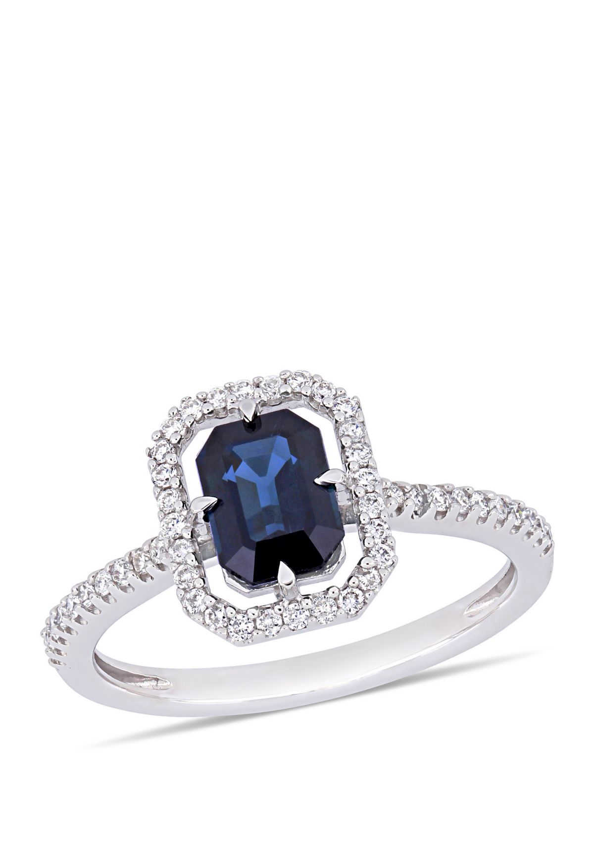 1 1/6 ct. t.w. Sapphire and 1/4 ct. t.w. Diamond Floating Halo Ring in 14k White Gold