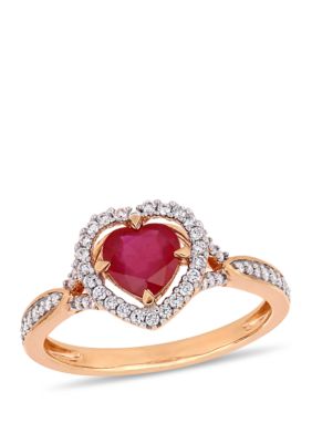Belk & Co 1 C.t. T.w. Ruby And 1/4 Ct. T.w. Diamond Floating Halo Heart Ring 14K Rose Gold