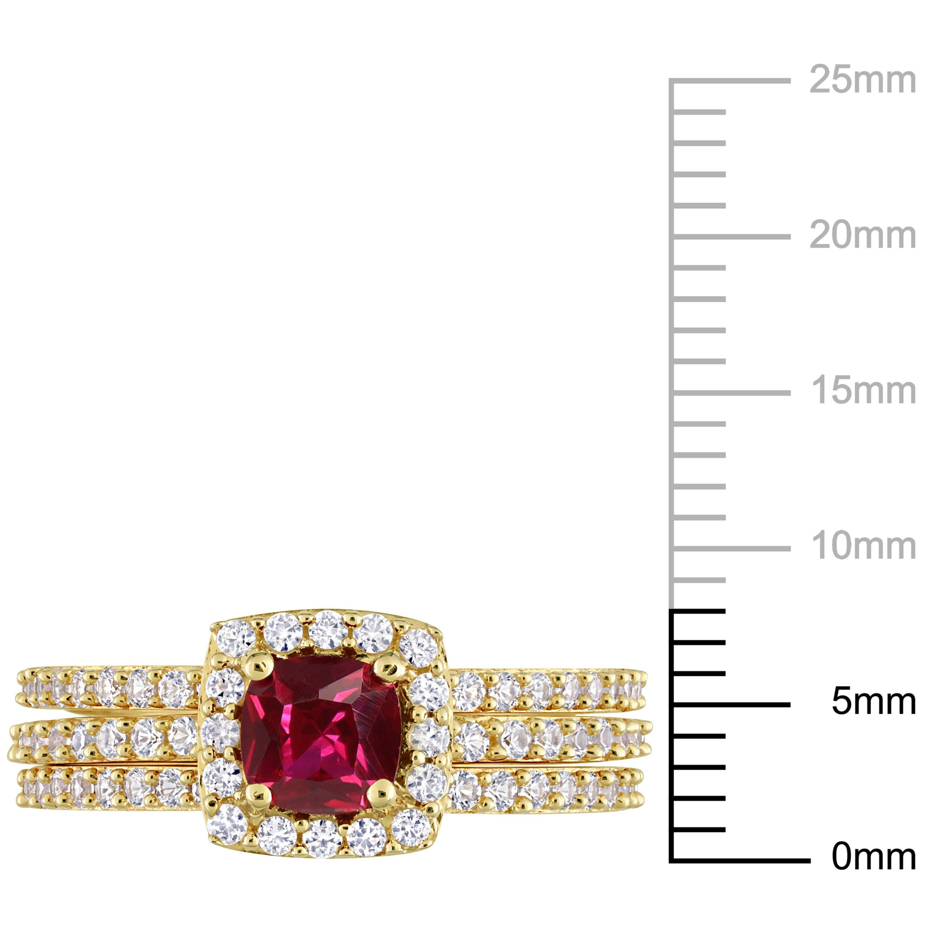 Lab Created Created Ruby and Created White Sapphire Bridal Ring Set in Yellow Plated Sterling Silver