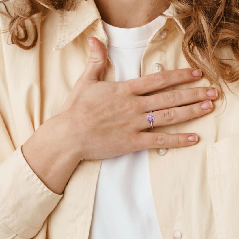 Amethyst Solitaire Ring in Sterling Silver