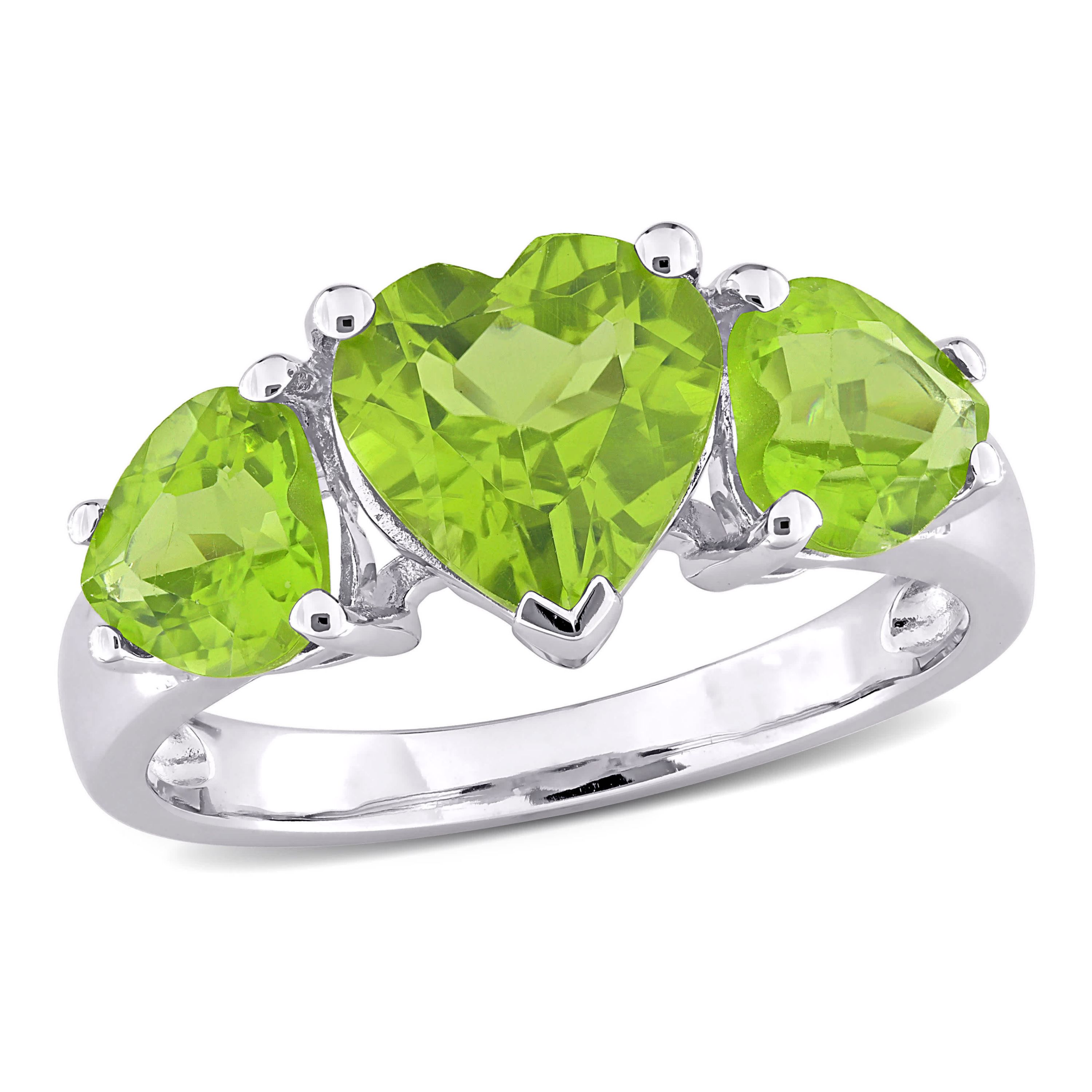 Peridot 3-Stone Heart Ring in Sterling Silver