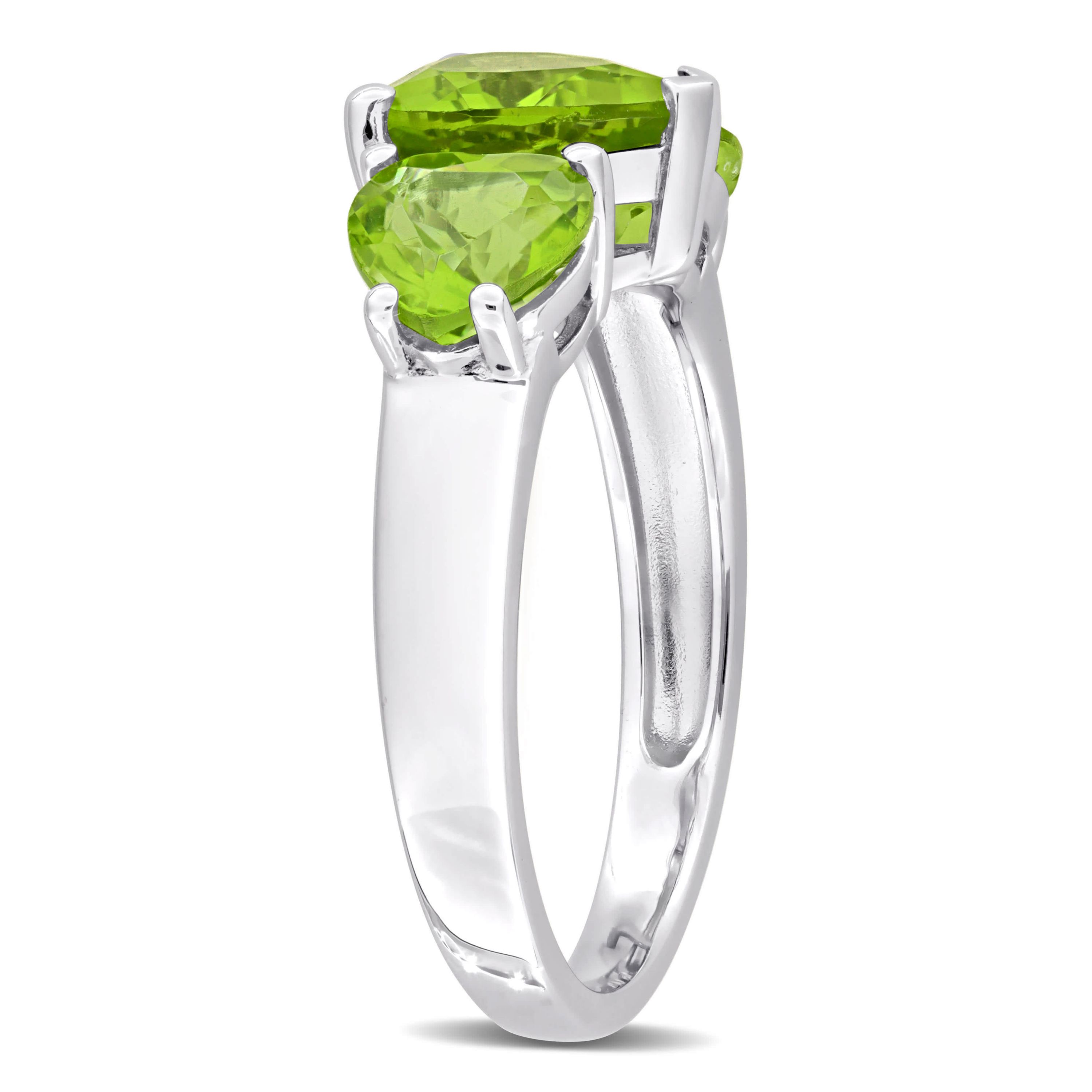 Peridot 3-Stone Heart Ring in Sterling Silver