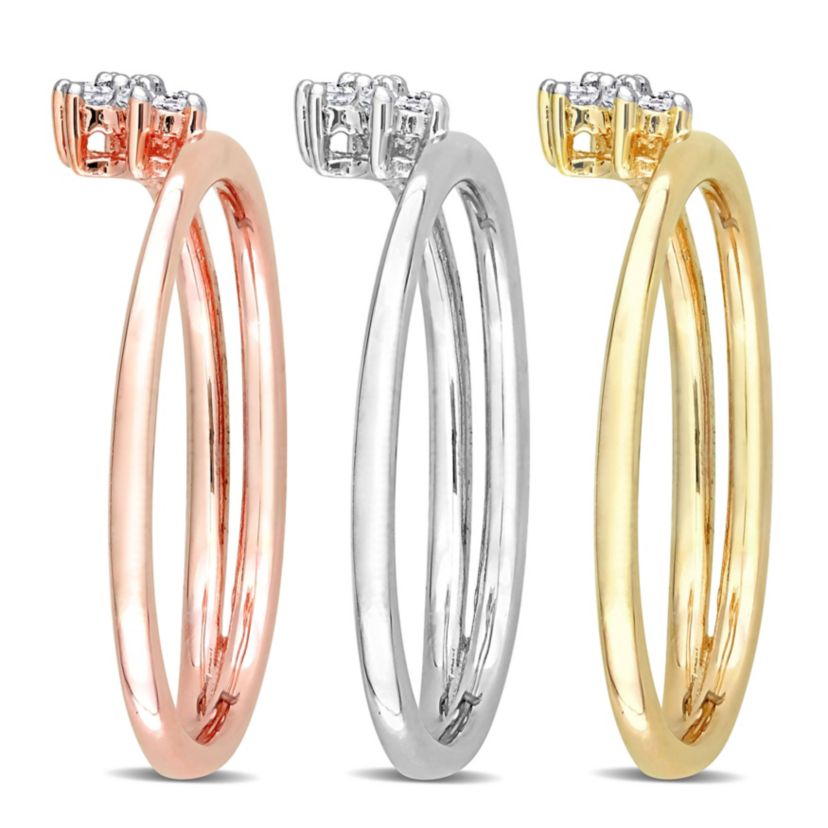 3-Piece Set of 1/5 ct. t.w. Diamond Accent Floral Promise Rings in 3-Tone Sterling Silver