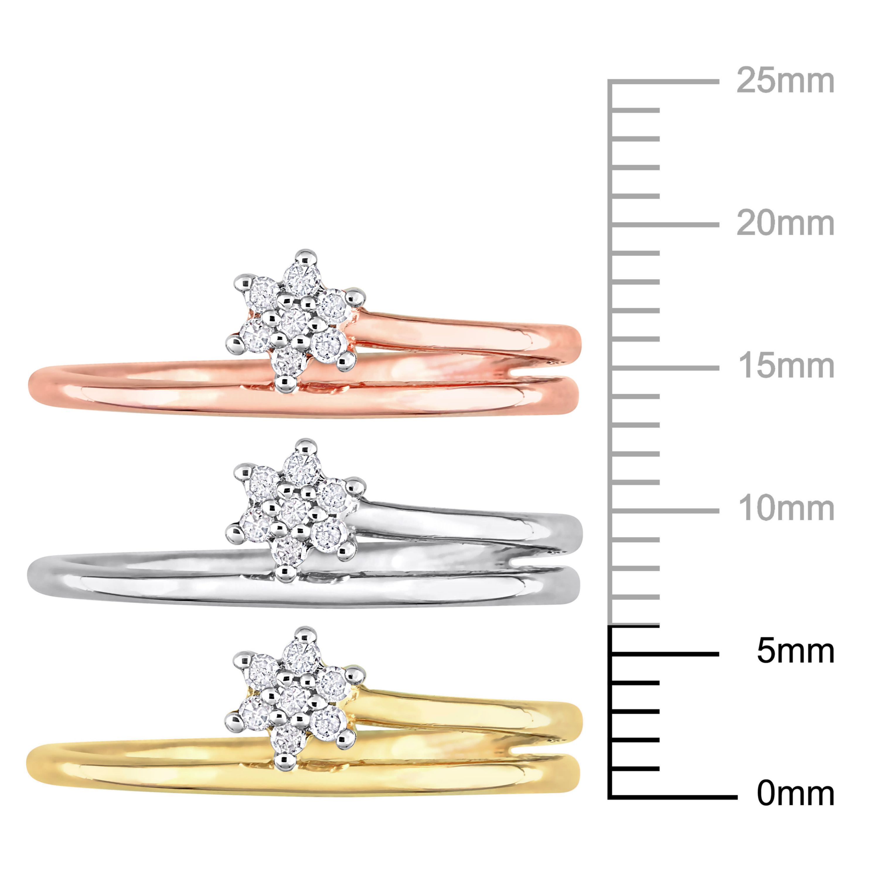 3-Piece Set of 1/5 ct. t.w. Diamond Accent Floral Promise Rings in 3-Tone Sterling Silver