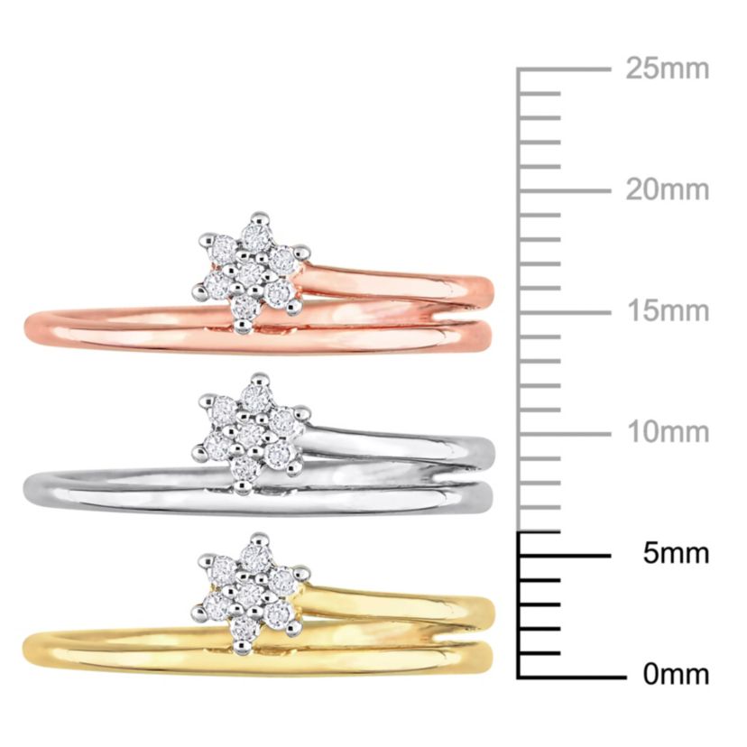 3-Piece Set of 1/5 ct. t.w. Diamond Accent Floral Promise Rings in 3-Tone Sterling Silver