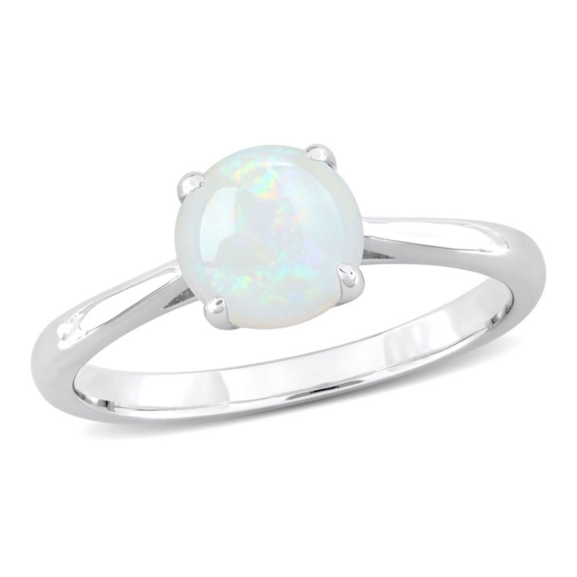 Opal Solitaire Engagement Ring in Sterling Silver