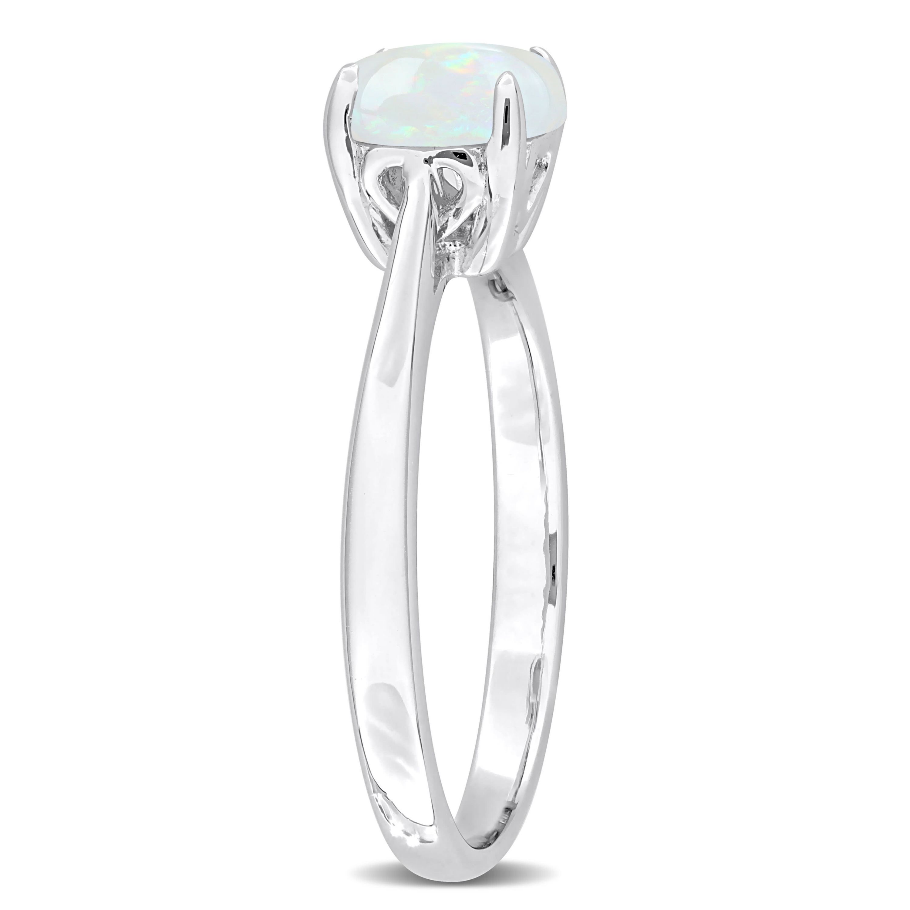 Opal Solitaire Engagement Ring in Sterling Silver