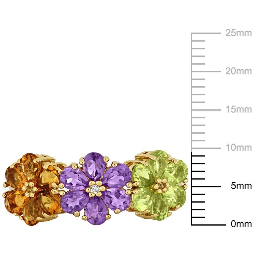 Amethyst, Citrine, Peridot and White Topaz Floral Ring in Yellow Plated Sterling Silver