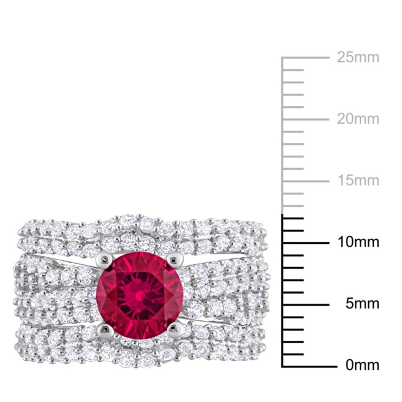 Lab Created Created Ruby and Created White Sapphire Bridal Ring Set in Sterling Silver