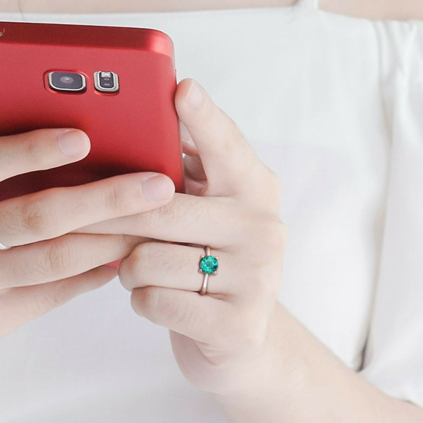Lab Created Created Emerald Solitaire Ring in Sterling Silver