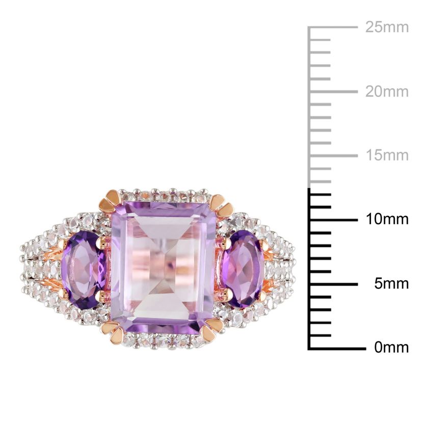 Lab Created Rose de France, Amethyst and Created White Sapphire 3-Stone Ring in Rose Plated Sterling Silver