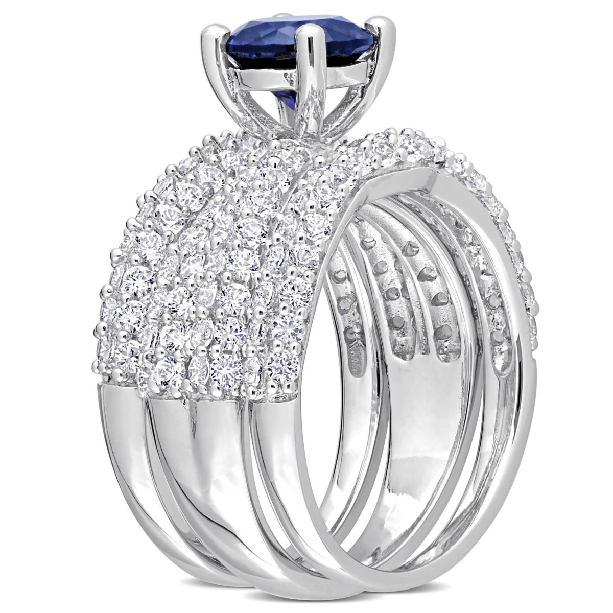 Lab Created Created Blue Sapphire and Created White Sapphire Bridal Ring Set in Sterling Silver