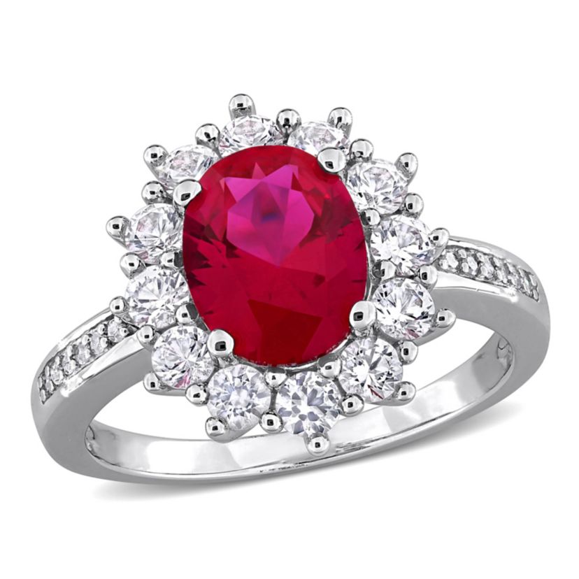 Lab Created Created Ruby and Created White Sapphire with Diamond Accent Cocktail Ring in Sterling Silver