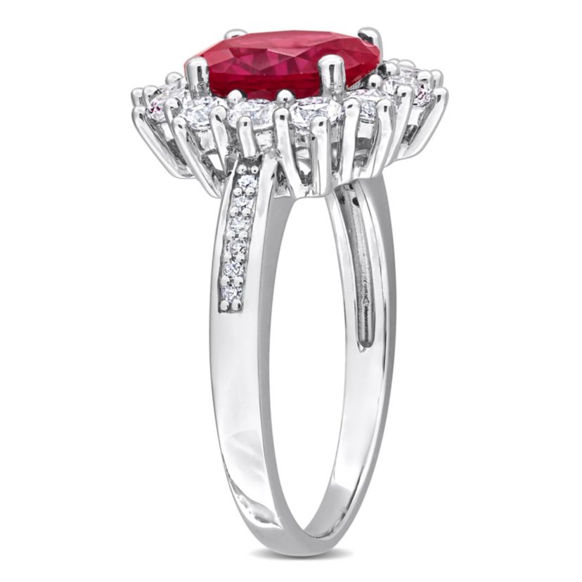 Lab Created Created Ruby and Created White Sapphire with Diamond Accent Cocktail Ring in Sterling Silver