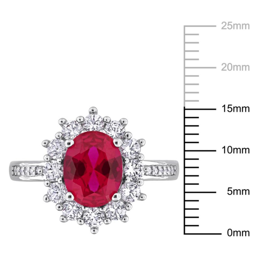 Lab Created Created Ruby and Created White Sapphire with Diamond Accent Cocktail Ring in Sterling Silver