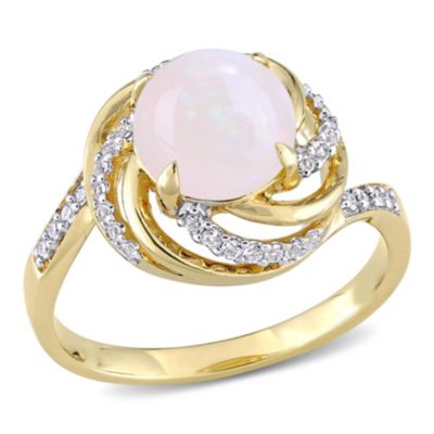 Belk & Co Opal and White Topaz with Diamond Accent Swirl Halo Ring in 2-Tone Sterling Silver