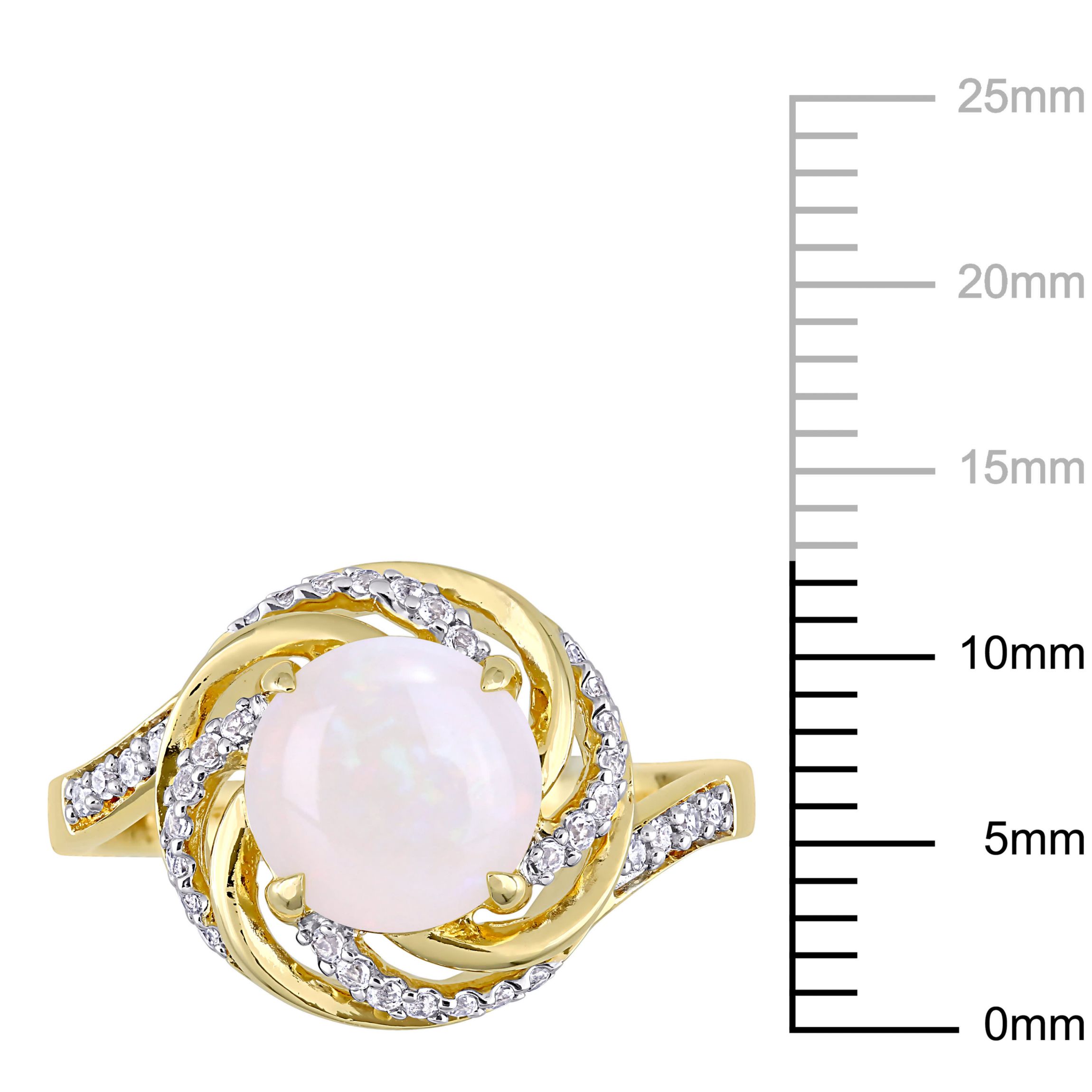 Opal and White Topaz with Diamond Accent Swirl Halo Ring in 2-Tone Sterling Silver