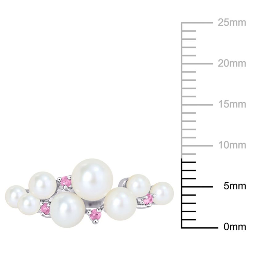 3-5.5mm Freshwater Cultured Pearl and Pink Sapphire Ring in Sterling Silver