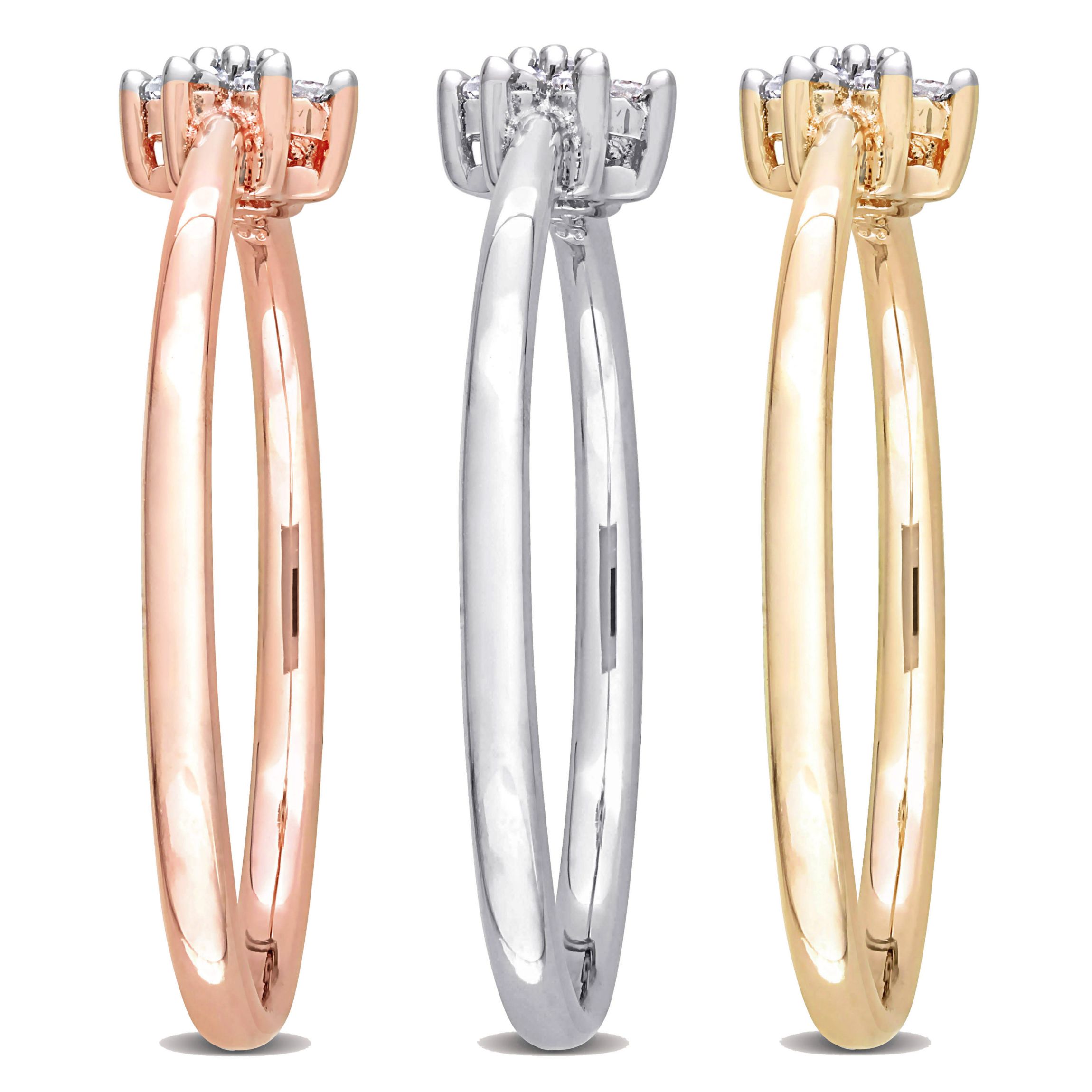 3-Piece Set of 1/5 ct. t.w. Diamond Accent Floral Promise Rings in 3-Tone Sterling Silver