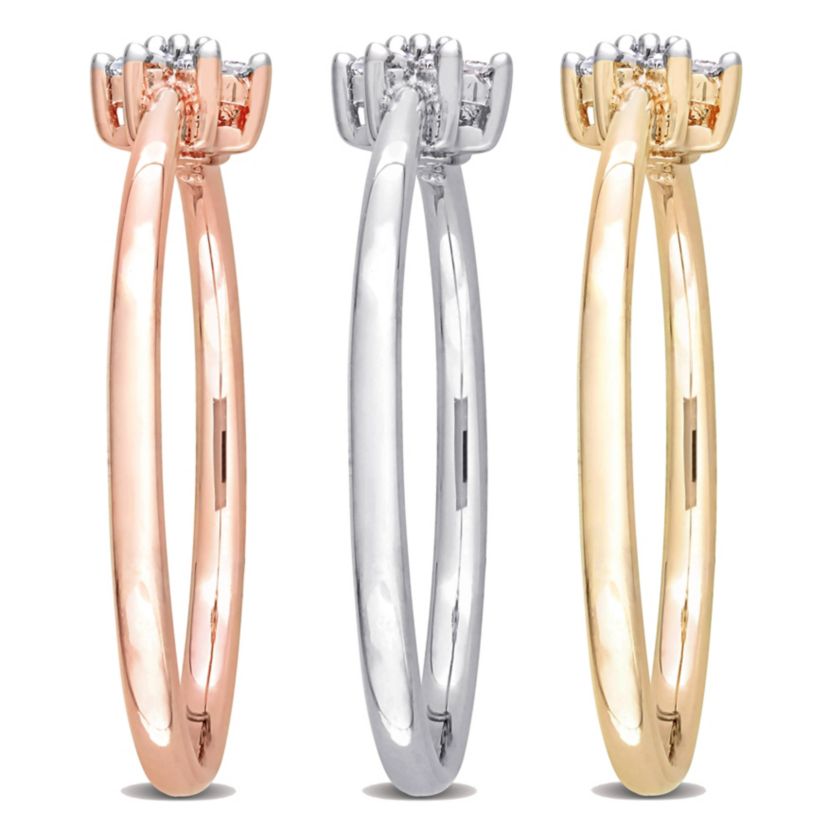 3-Piece Set of 1/5 ct. t.w. Diamond Accent Floral Promise Rings in 3-Tone Sterling Silver