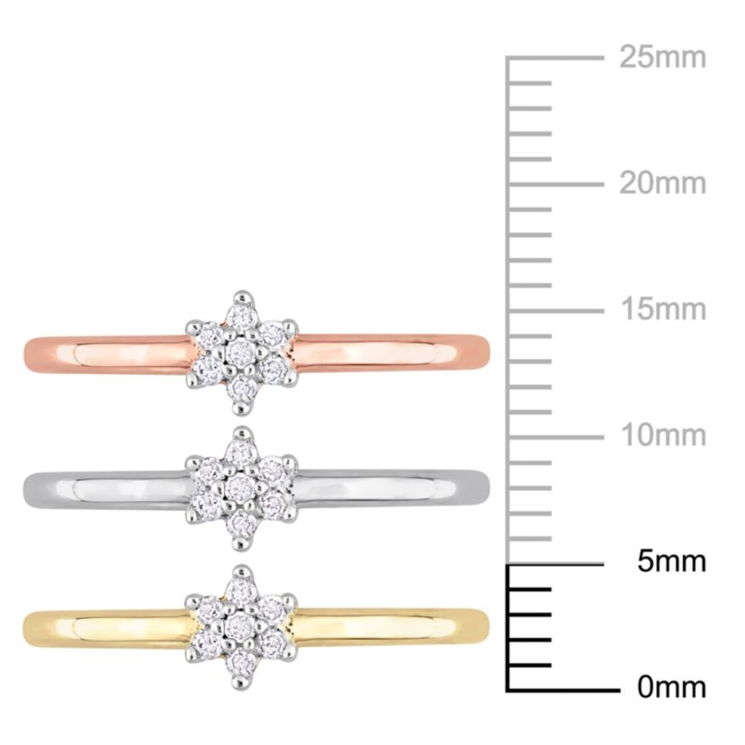 3-Piece Set of 1/5 ct. t.w. Diamond Accent Floral Promise Rings in 3-Tone Sterling Silver