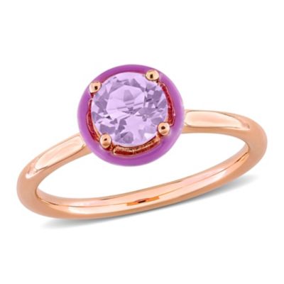 Belk & Co Amethyst with Purple Enamel Halo Ring in Rose Plated Sterling Silver, Pink, 6