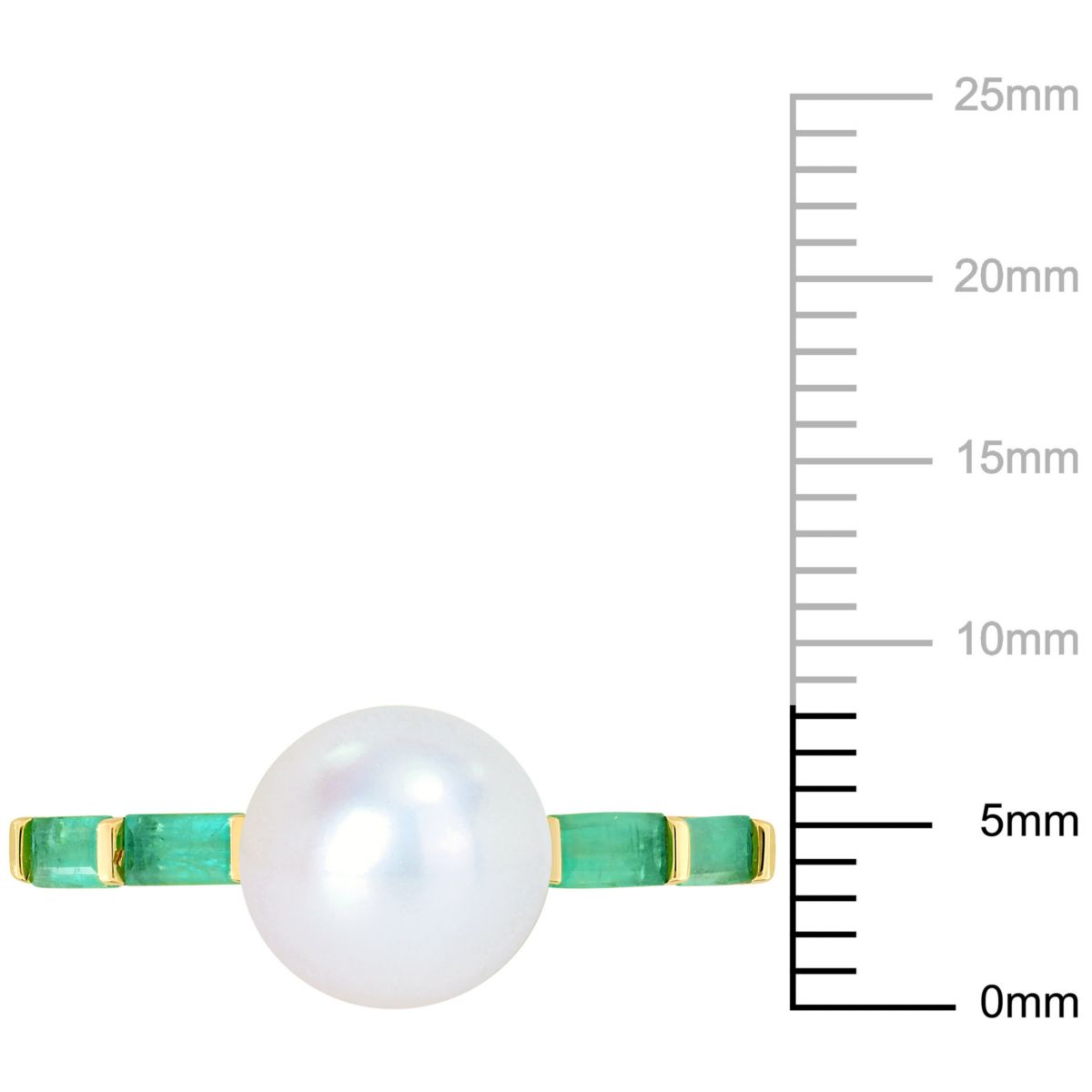 8-8.5mm Freshwater Cultured Pearl and Emerald Ring in 10K Yellow Gold